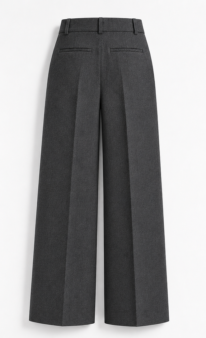 Pair of gray wide-leg pants on a white background